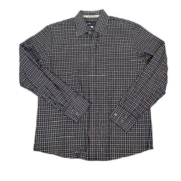Armani Jeans Men's Button Front Windowpane Plaid Dress Shirt Size XL Navy Red Wh - Picture 1 of 10